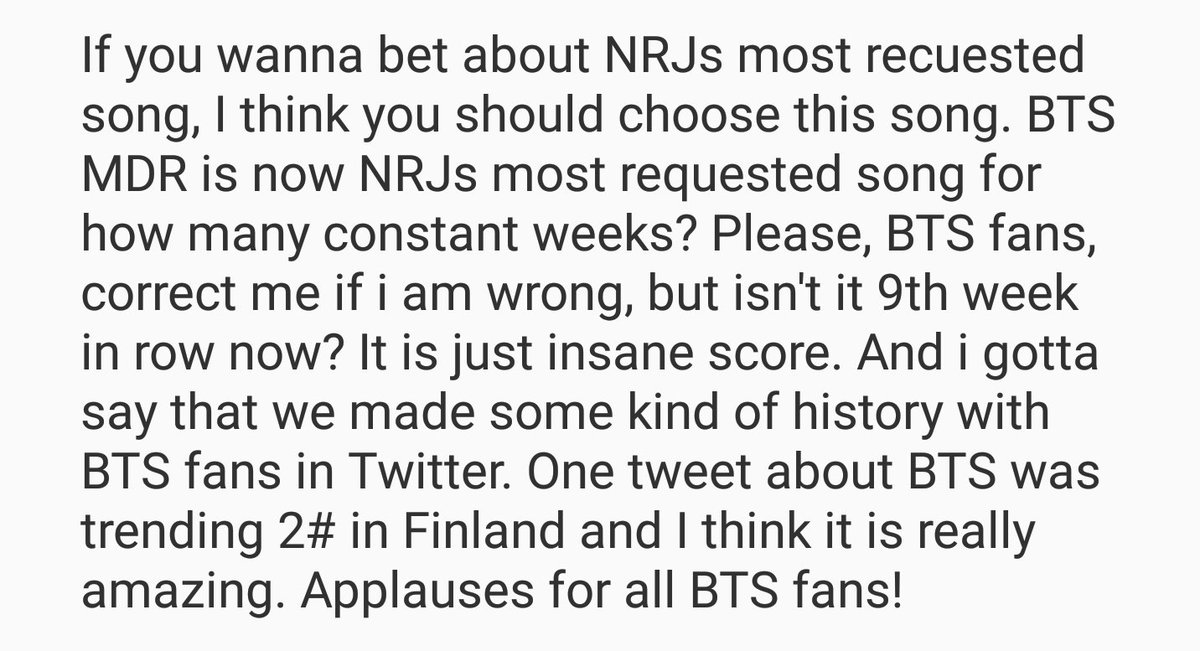 BTS_army_Fin's tweet photo. @NRJfi [Trans]

#iHeartAwards #BestFanArmy #BTSARMY https://t.co/ZWcR4tQVll