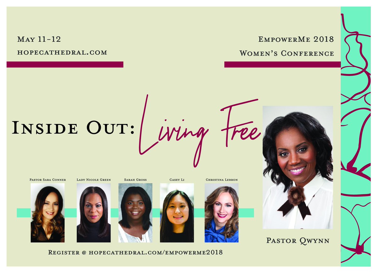 EmpowerMe2018's tweet photo. EmpowerMe 2018 officially has your speaker line up for this years conference entitled "Inside Out: Living Free". We know this year our speakers will bring a power packed word that will inspire you to walk in your freedom! Register @ https://t.co/vnZlJMKxPE. #empowerme2018 https://t.co/tCeqw6IFGa