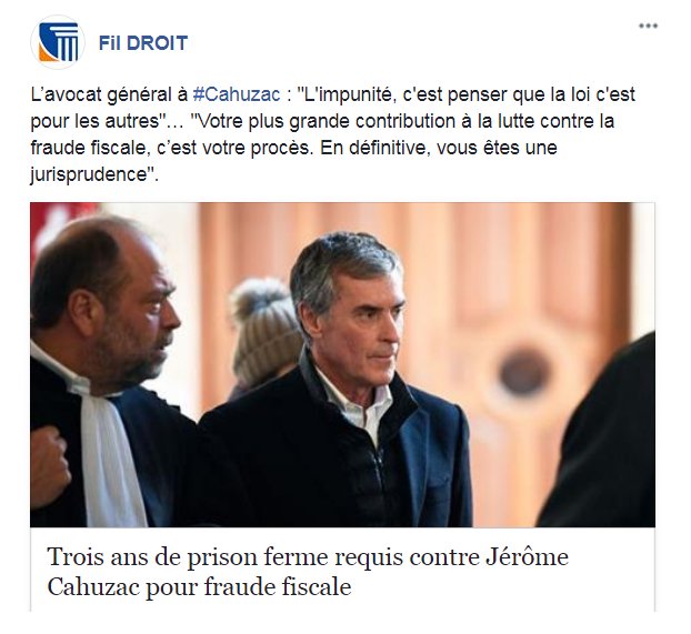 Fildroit's tweet image. L’avocat général à #Cahuzac : "Votre plus grande contribution à la lutte contre la fraude fiscale, c’est votre procès. En définitive, vous êtes une jurisprudence".