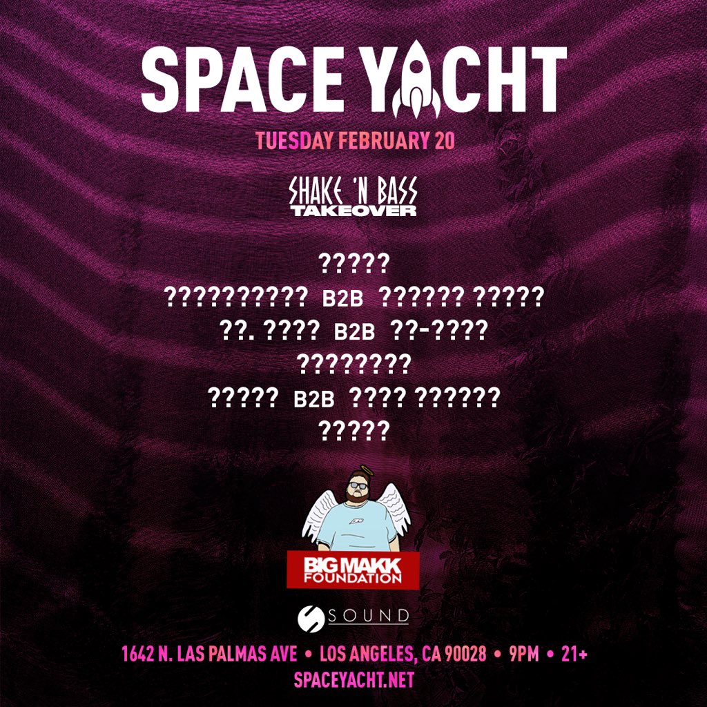 Shake 'N Bass (@shakenbass) on Twitter photo TODAY IS THE DAY! <a href="/ShakenBass/">Shake 'N Bass</a> x <a href="/spaceyacht/">SPACE YACHT</a> presents: #MAKKDAYLA at <a href="/Sound_Nightclub/">Sound</a> in honor of the best that ever did it <a href="/BIGMAKK_/">BIG MΛΚΚ</a>! TODAY IS THE DAY! <a href="/ShakenBass/">Shake 'N Bass</a> x <a href="/spaceyacht/">SPACE YACHT</a> presents: #MAKKDAYLA at <a href="/Sound_Nightclub/">Sound</a> in honor of the best that ever did it <a href="/BIGMAKK_/">BIG MΛΚΚ</a>!