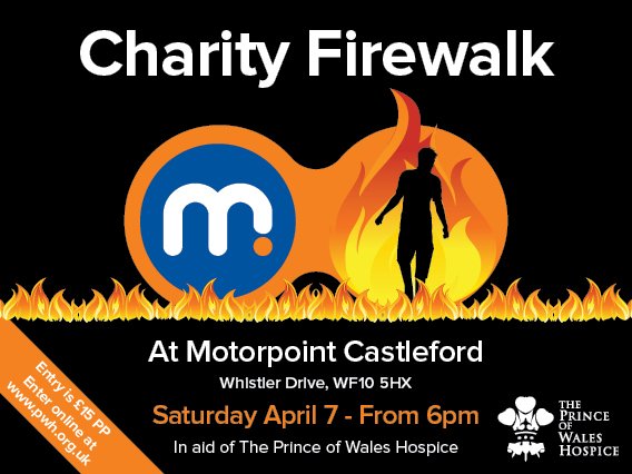 ***THE FIREWALK IS BACK!***
Face your fears and walk over red hot embers.....we dare you!
Hot-foot it to our website and sign up now pwh.org.uk/events
A huge thank you to our Charity of the Year partner, @Motorpoint for organising this event on our behalf.