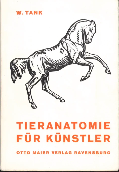 ウィルヘルム・タンク『芸術家のための動物解剖学』(1939)。比較解剖学的に編纂された小型の教科書。図版は、グラフィックアーティストとしても活躍した著者による木口木版。#美術解剖学 