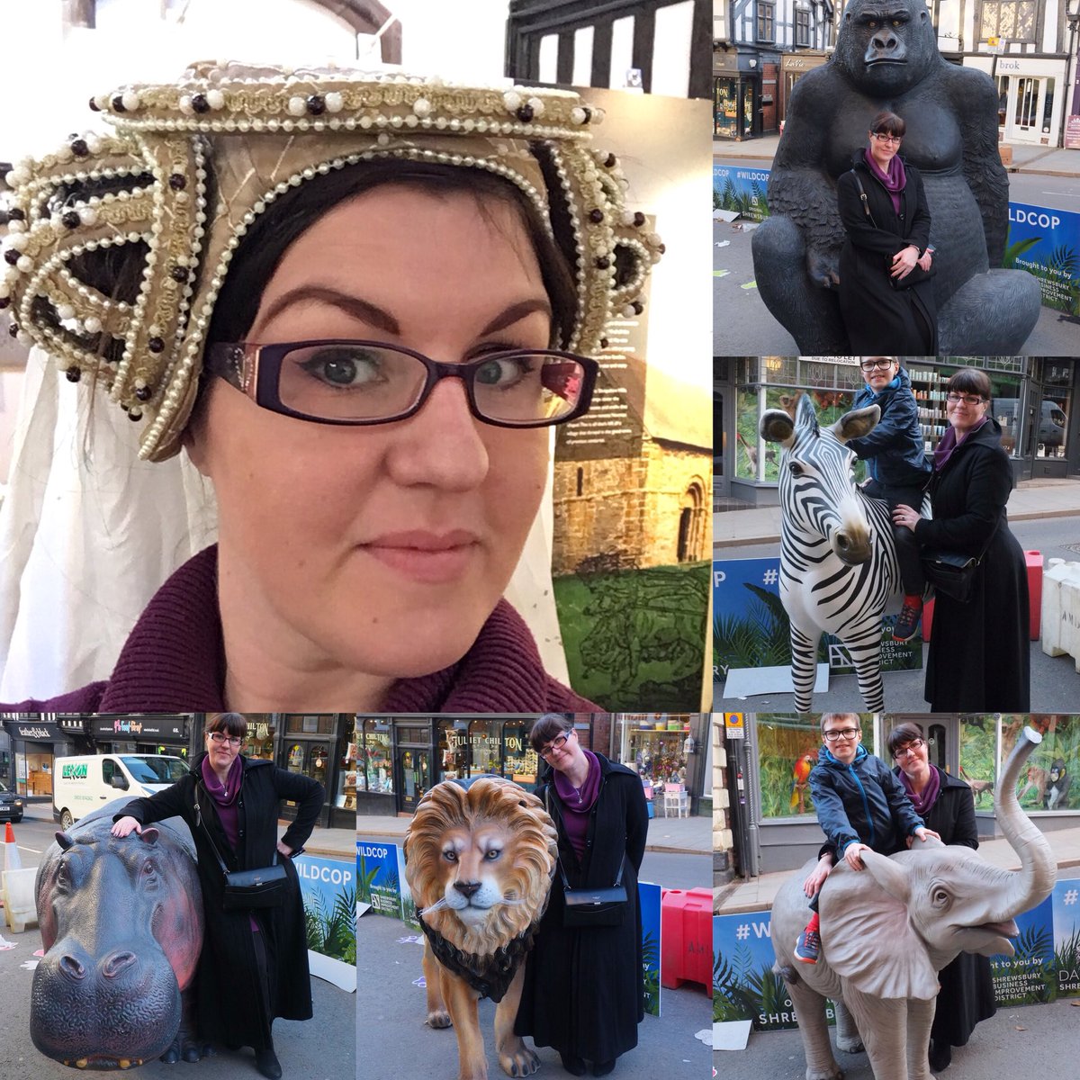 PurpleGirlJones's tweet image. While in #Shrewsbury we also had a look at the #WildCop and I tried on a #medieval headdress 👸🏻