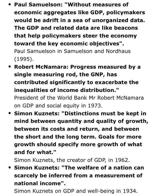23/ Even Simon Kuznets, the Architect of GDP had some information to put on the GDP warning label.  http://ec.europa.eu/environment/beyond_gdp/key_quotes_en.html