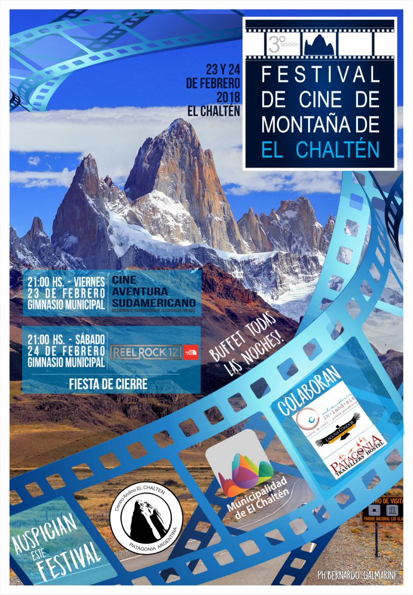 TChalten's tweet photo. 3°Festival de Cine de Montaña de El Chaltén. Reel Rock. 23 y 24 de febrero. Entrada gratuita. @MinTurismoAR @EntePatagonia @ElCalafateOK @SantaCruzTur https://t.co/PdooEdcXrk