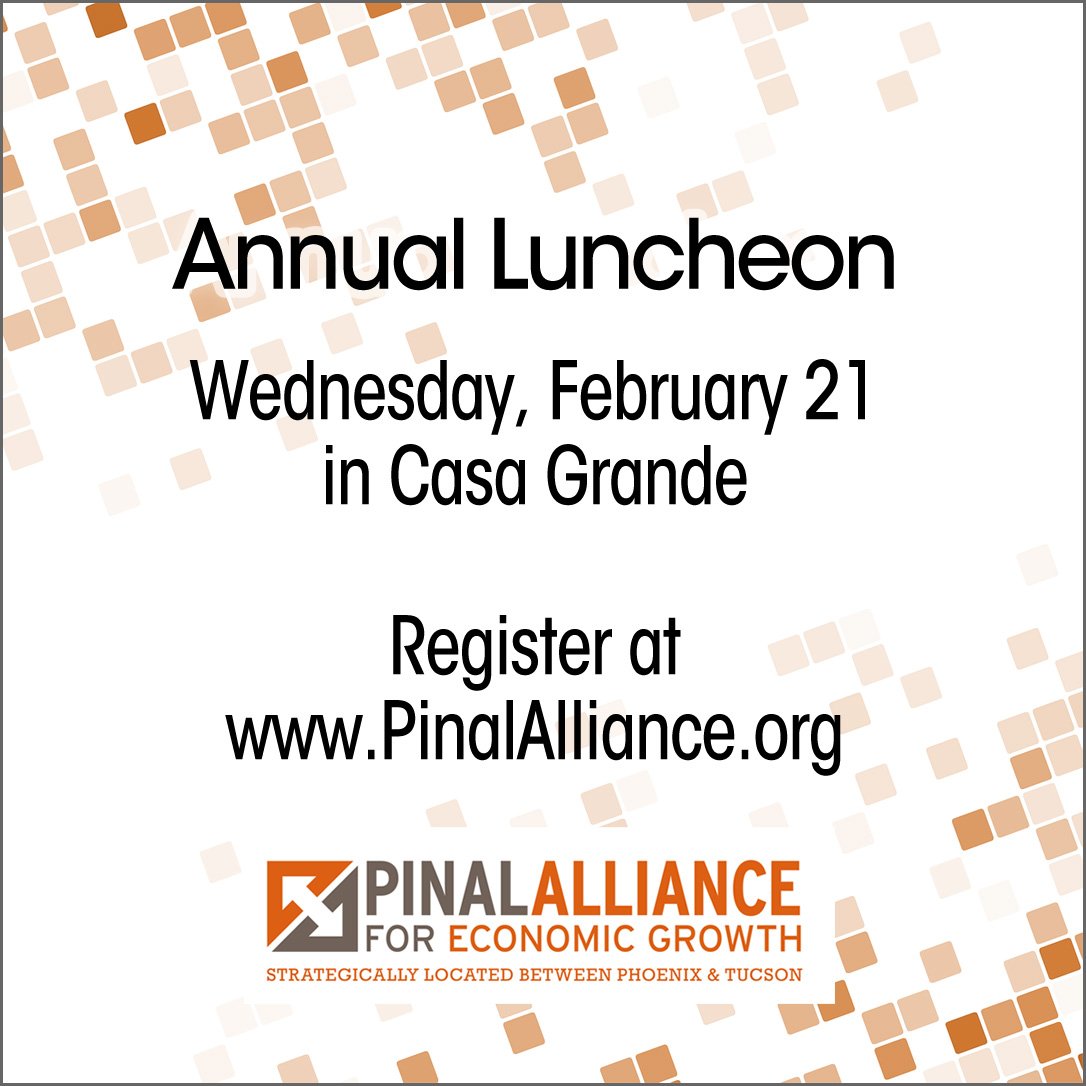 PinalAlliance's tweet image. There&apos;s still time to register for the Pinal Alliance Annual Luncheon, taking place tomorrow in Casa Grande. We&apos;re looking forward to the panel discussion about economic growth in Pinal County! Register at: pinalalliance.org/events/