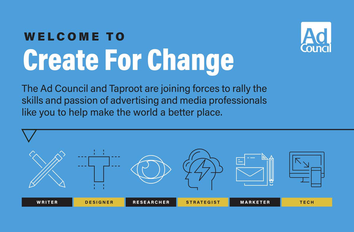 meganstrand's tweet image. In advertising or media? Check this out >> Use your talents & passion to make the world a better place - volunteer for @AdCouncil’s #CreateForChange today! createforchange.org