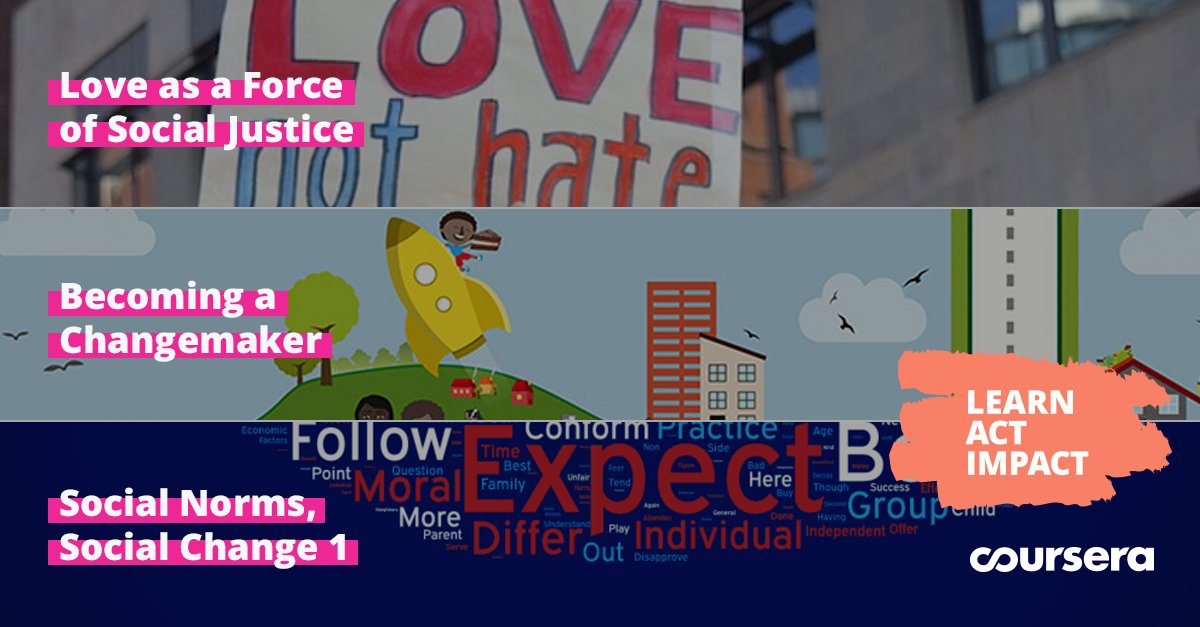 coursera's tweet photo. Today is #WorldSocialJusticeDay! Learn how you can make the world a more peaceful and safe place for all – explore the courses that will help you #LearnActImpact. https://t.co/JKymmBvt2l https://t.co/wHJvzodaq9