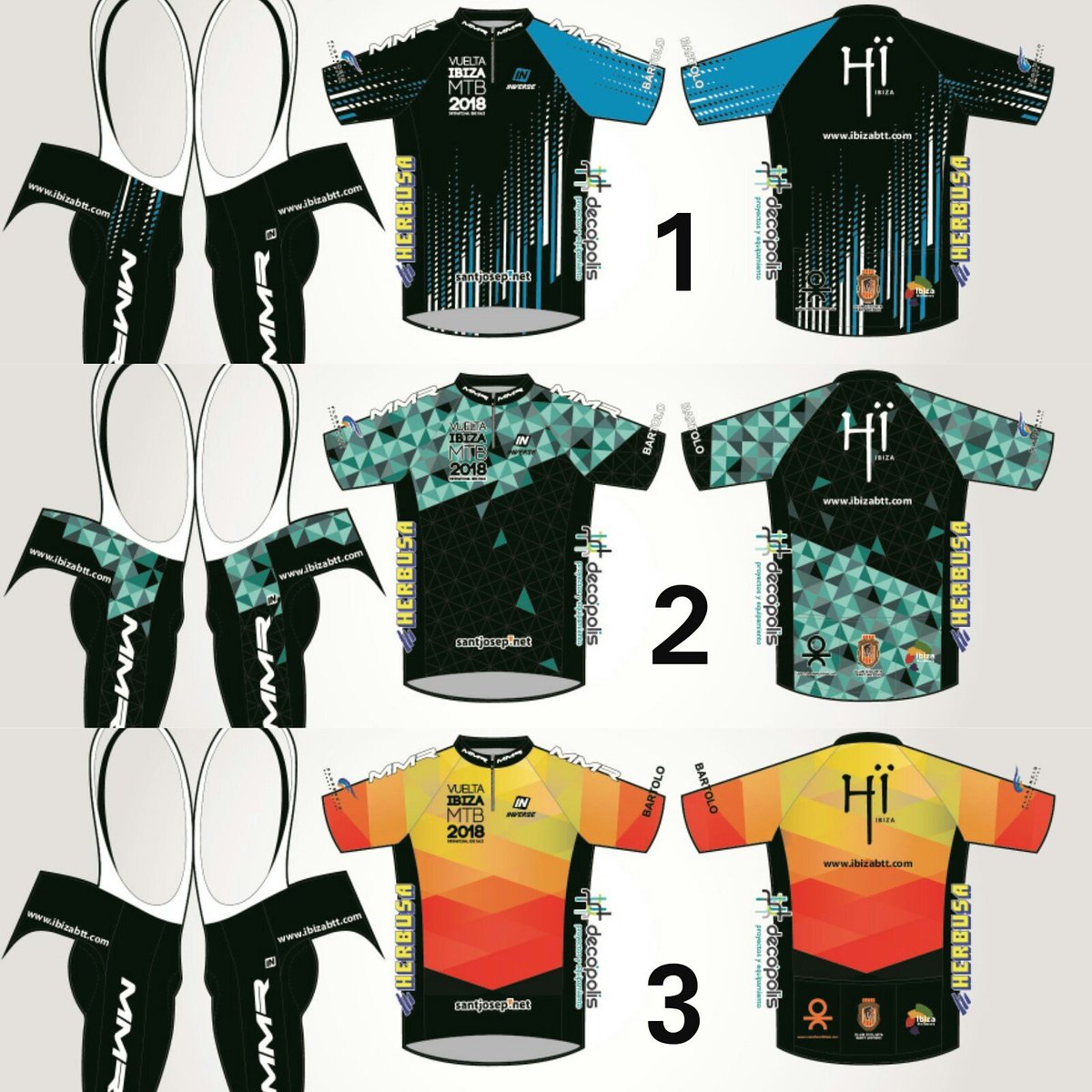 VueltaIbizaBTT's tweet photo. 🔊🔊Sorteamos 2 maillots🎽🎽!
Entre todos los que compartáis la publicación y comentéis la opción que más os guste 1, 2 ó 3. 
⚫El maillot 🎽🎽con más votos, será el elegido como el oficial @VueltaIbizaBTT #IBZMMR18
Plazo para concursar hasta el próximo jueves día 22 a las 12 h https://t.co/FNes4l9iLb