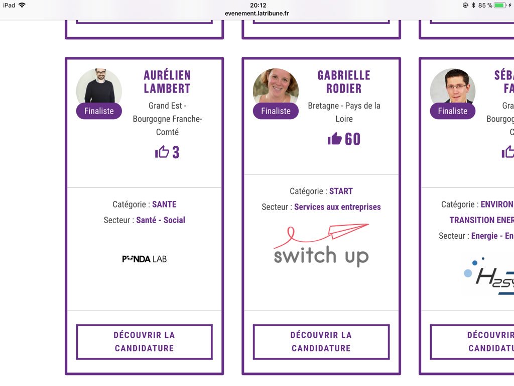 DominiqueCrochu's tweet photo. #VOTE 👉🏼 #WomenInTech merci de soutenir @SwitchupMobilit la #startup qui accompagne la #mobilité 👍🏼 https://t.co/A6mhOtK6B9 via @LaTribuneEvents Projet 👏🏼 #GabrielleRodier hébergé chez @1KNantes https://t.co/OZsjIUO0mG