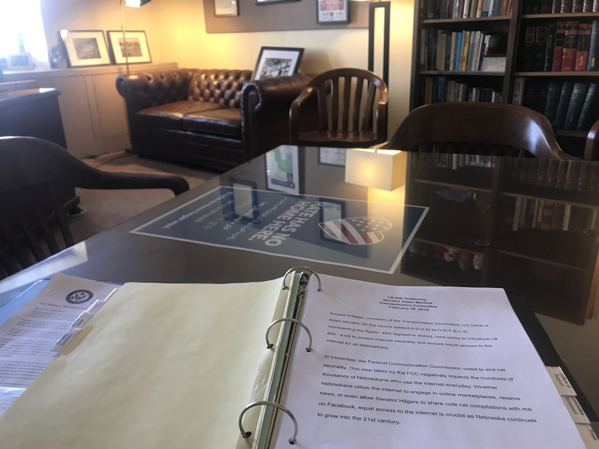 Adam_Morfeld's tweet photo. My Nebraska Net Neutrality committee statement is ready to go for our hearing today! #LB856 #FCC #NetNeutrality Neutrality #SaveTheInternet #NELeg https://t.co/Sc6k65pWFv