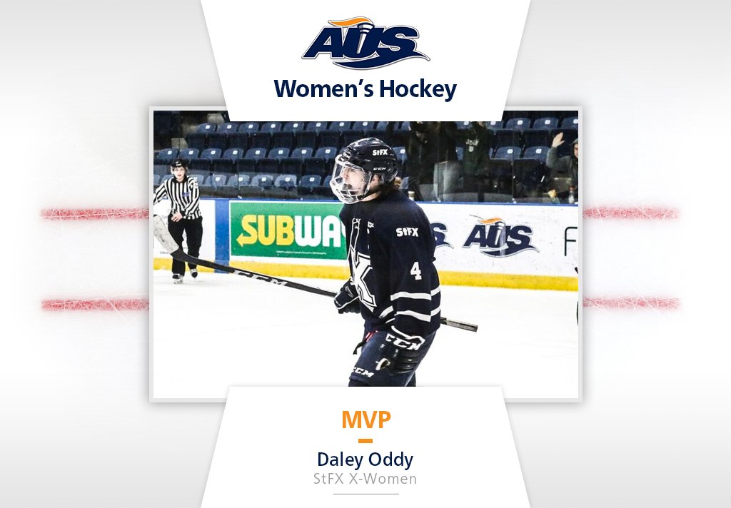 AUS_SUA's tweet photo. The 2018 AUS women's hockey major award winners and all-stars have been announced. Daley Oddy from the @StFXAthletics X-Women is your 2018 AUS MVP! 👏👏👏

https://t.co/dgXJSorh6c https://t.co/XvCQY5x0zA