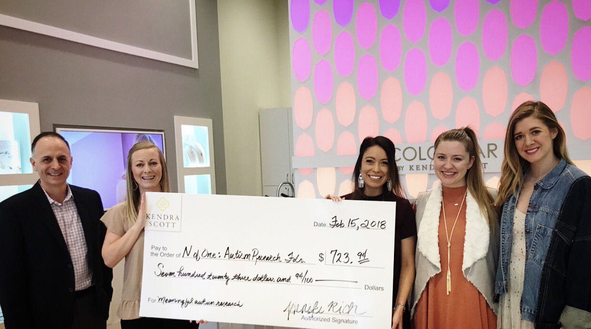 NofOneAutism's tweet photo. Thank you to N of One partner, @KendraScott for being a dedicated supporter of meaningful autism research! https://t.co/4EfLj6uJI7
