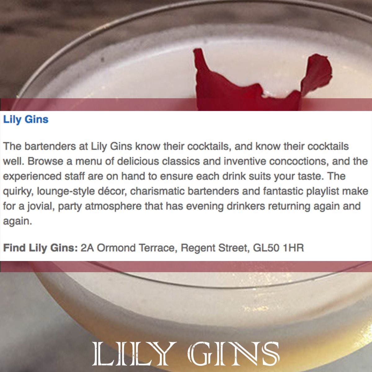 Just incase you were wondering what we're all about, this should give you a rough idea! Delicious classics and inventive concoctions 🍹 #lilyginsloves #cheltenham #cocktails #cocktailbar #montpellier #bordellobar