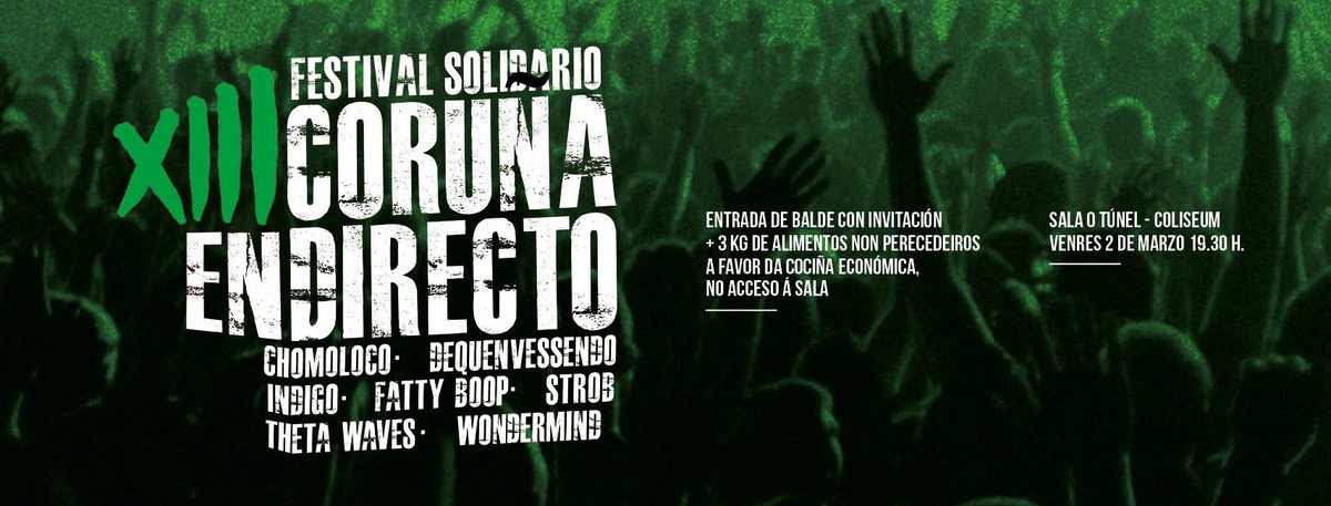 Nocturniacoruna's tweet photo. O 2 de marzo #concertazo solidario dos @locaisdensaio na Sala Túnel. Por 3kg de alimentos, música da man dos grupos promesa da cidade 👏👏🎉👧🙌 https://t.co/1tgtP7aQIr
