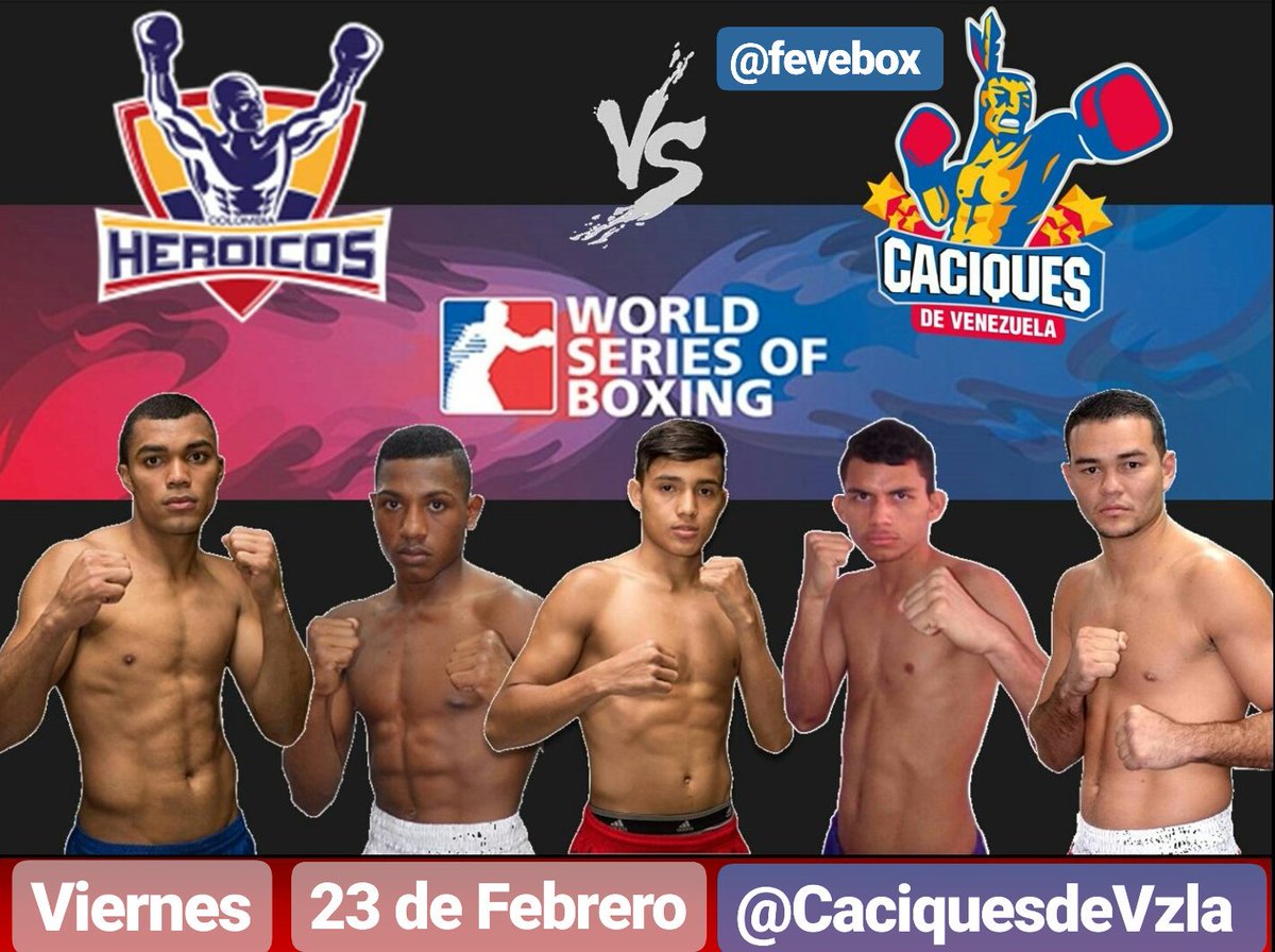 Nuestros CACIQUES ya se encuentran en suelo Colombiano para lo que será el próximo Encuentro <a href="/WSB_Boxing/">World Series Boxing</a> 👊
<a href="/HeroicosCol/">Heroicos Colombia</a> 🇨🇴  VS <a href="/CaciquesdeVzla/">CaciquesdeVenezuela</a> 🇻🇪
Este Viernes 23 de Febrero!