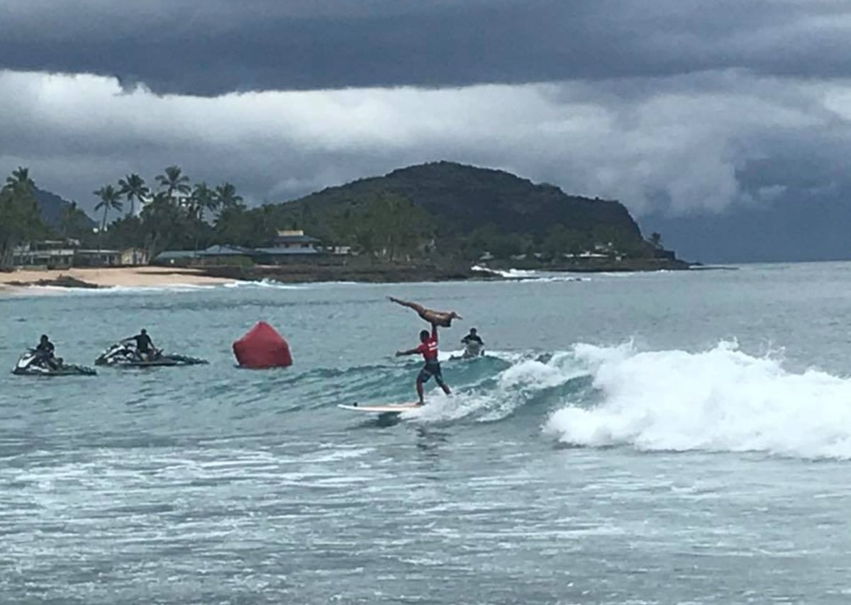 SurfariClubNSB's tweet photo. Tandem division at Buffalo’s Big Board Surfing Classic 
Photo Credit: Miles Gathright https://t.co/AaRCdyQK94