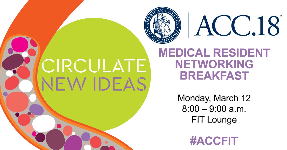 Thinking about a career in #cardiology? Start your day and the application process the right way with the Medical Resident Networking Breakfast at#ACC18! ow.ly/qYtn30ivweu #ACCFIT <a href="/ACCinTouch/">American College of Cardiology</a> <a href="/Pooh_Velagapudi/">Poonam Velagapudi</a> <a href="/akates1/">Andy Kates</a> <a href="/AkhilNarangMD/">Akhil Narang, MD</a> <a href="/athakkarMD/">Akanksha Thakkar</a>