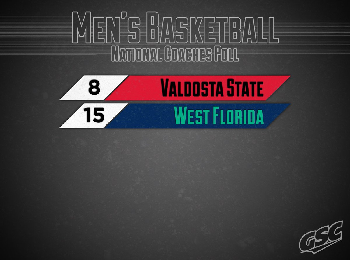 GulfSouth's tweet photo. Valdosta State and West Florida are ranked in the latest Division II National Men's Basketball Poll! #GSCMBB https://t.co/O7U1huPydC