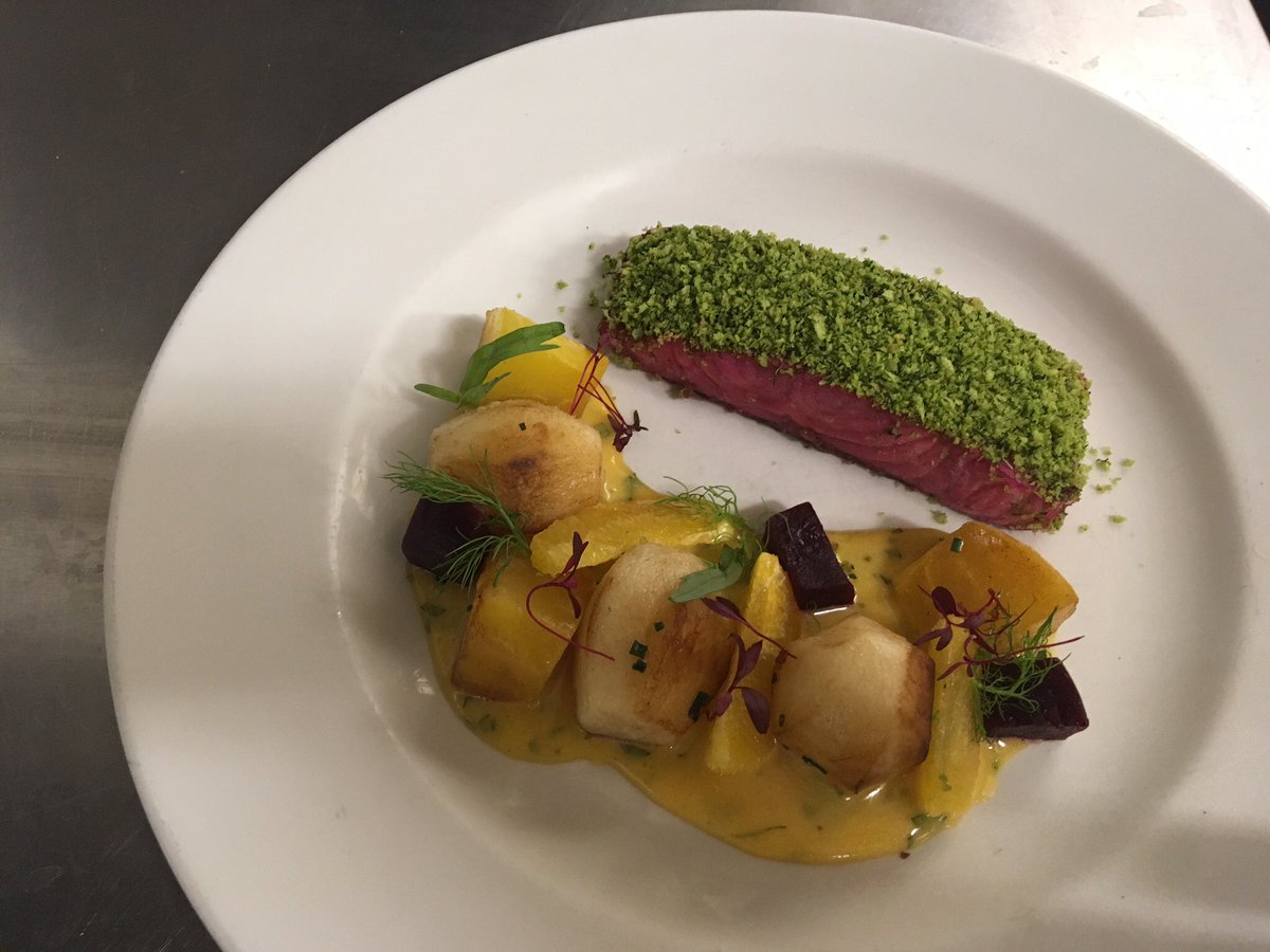 Beetroot poached salmon, chateaux potatoes, parsley crust, maltaise sauce <a href="/westburyparkpub/">westburyparkpub</a> <a href="/chefcharlieh/">charlie hurrell</a> <a href="/ZazusKitchen225/">Zazu's Kitchen</a> <a href="/theknowlepub/">The Knowle Pub</a> <a href="/AlmaBristol/">Alma Tavern &Theatre</a> <a href="/RitterCourivaud/">Ritter Courivaud Ltd</a> <a href="/FrenchGardenBr/">FrenchGardenBristol</a>