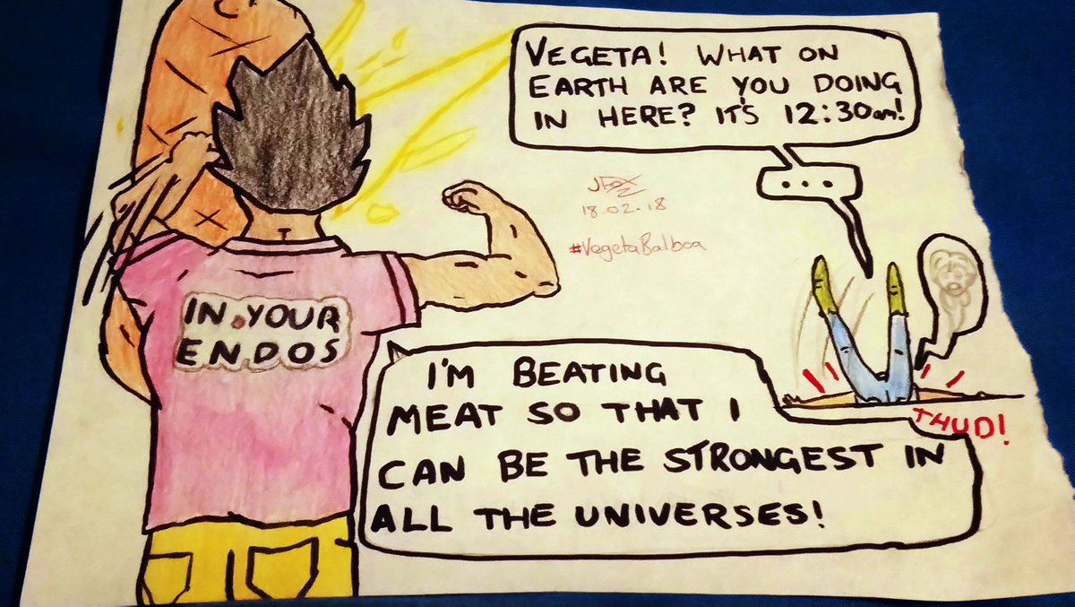 feugofox42's tweet photo. @MasakoX From the first movie, punching slabs of beef for training, only with less precise wording on our favourite Saiyan Prince's part...
#VegetaBalboa #bringbackthepinkshirt https://t.co/V586tltZw6