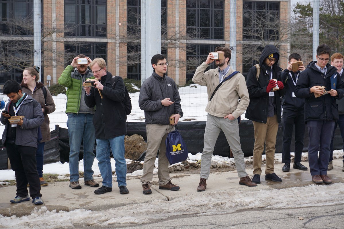 UMRobotics's tweet photo. Just because the @Ford Motor Company Robotics Building doesn't exist in physical space yet doesn't mean you can't have a tour. Potential Robotics PhD students are taking an @vCADvr VR tour as part of their visit day.
@UMengineering @umichgradschool https://t.co/UoOQvlv1uz