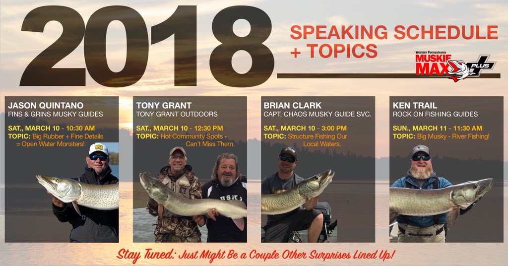 Terrific Line-up of MUSKIE MAX speakers — plus, we may add a couple bonus seminars from Exhibitors to share product tips + tactics. Look forward to seeing everyone March 10 + 11 at Embassy Suites Moon Twp. Questions: 724-494-0774. MUSKIEMAX.com #letsgetmaxed #muskiemax