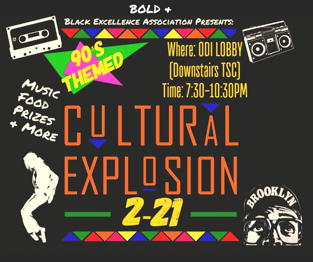 TarletonBEA's tweet photo. Guys do not forget Cultural Explosion will be tomorrow, come out for a good time and good vibes ❤️💛💚 make sure you’re dressed for the 90’s!!!! https://t.co/ER3q7sS4Lf