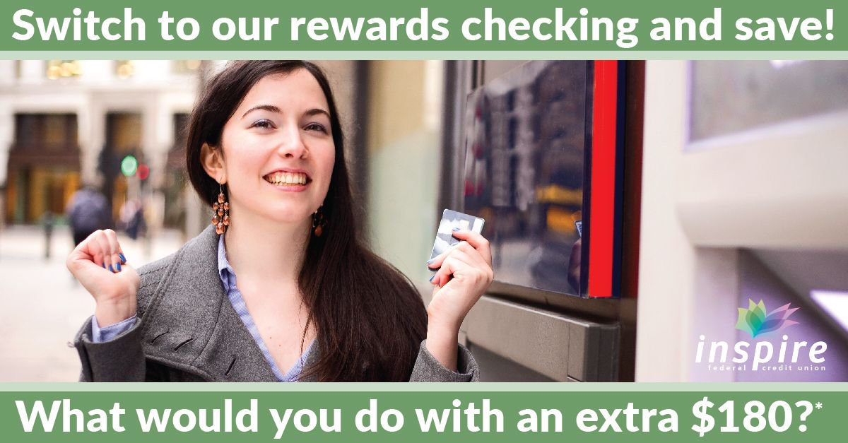 InspireFCU's tweet image. Want a free checking account that rewards you for doing activities you already do? Visit buff.ly/2Ggb4U3 and open an account today! #freechecking #rewardschecking #inspirefcu