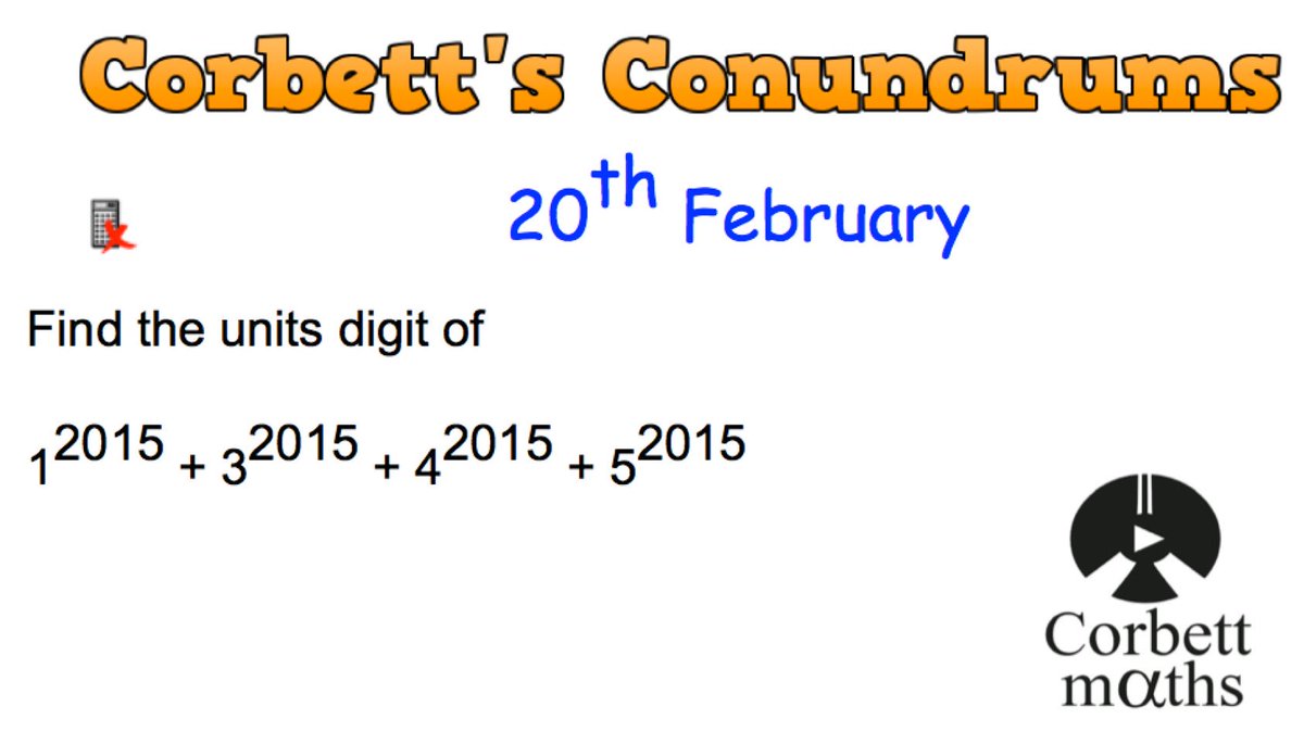 Look for any patterns as the powers increase...
Let me know if you get an answer!
<a href="/Corbettmaths/">Corbettmaths</a> #mathsconundrum