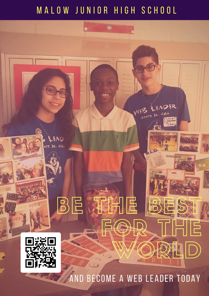 malowweb's tweet photo. Malow Junior High will be home to the nationally recognized WEB program!  8th graders sign up today to help lead our incoming 7th graders and help them make a more successful transition to our building!  @boomerangrproject #malowpride #malowweb https://t.co/KU1xfSH2UB