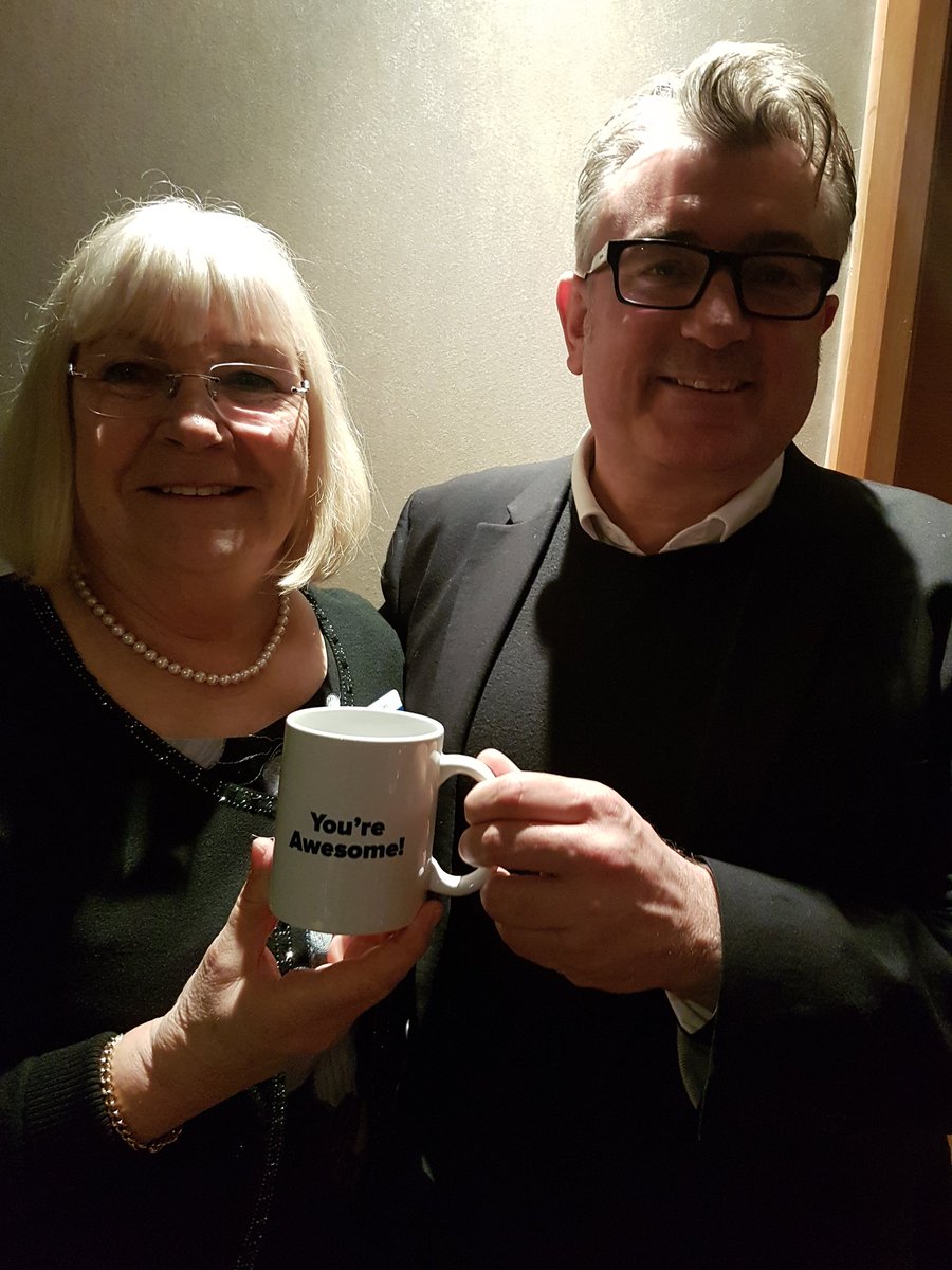 JanFlawn's tweet photo. Sharing our special @MKColl_Business mug at dinner tonight @doubletree @mkhcharity with @NicholasRMann https://t.co/KaR8VLZsY4