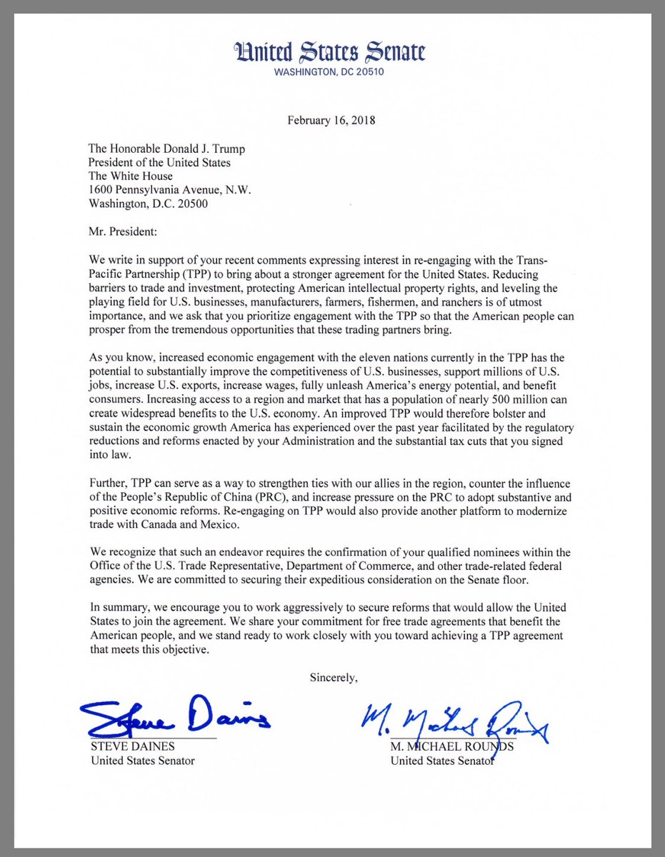 sahilkapur's tweet photo. 25 Republican senators write a letter to @realDonaldTrump asking him to re-engage in TPP. https://t.co/y9ZPB0TSSQ