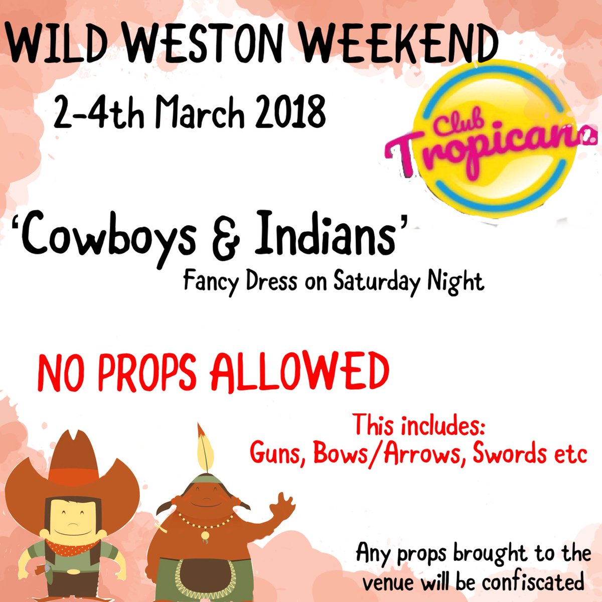 SouthWestAreaYF's tweet photo. In the interest of member safety, unfortunately no props will be allowed into the Tropicana venue as part of ‘Cowboys and Indians’ fancy dress at #YFCSWA next weekend! https://t.co/ECj2YxGVLm