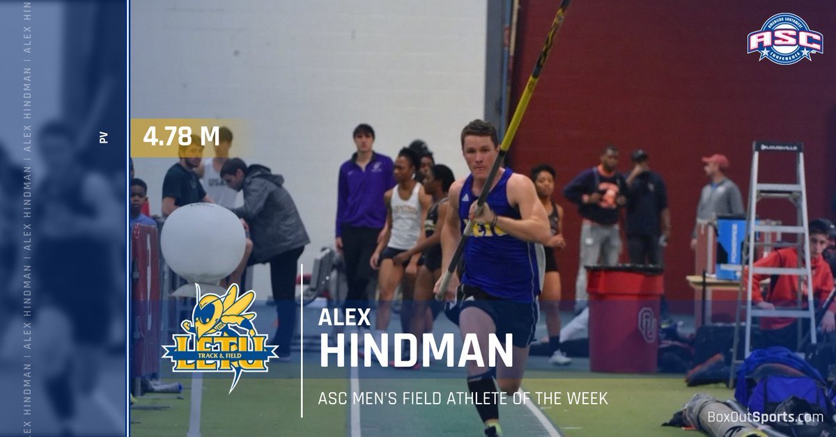 LETUAthletics's tweet photo. Alex Hindman does it again! Another ASC Field Athlete of the week for the freshman following another record-breaking performance. #FearTheSting https://t.co/JfHHZjgPAC