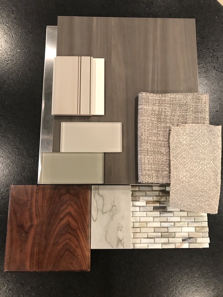 RoomscapesInc's tweet image. Our design director @JudithWhalen meeting prep.  Smokey pear wood with aluminum edge, glass tile, quartzite, American black walnut for eating bar ❤️#collaboration #designerresources {Christina Battaglia} #batterywarf #Boston