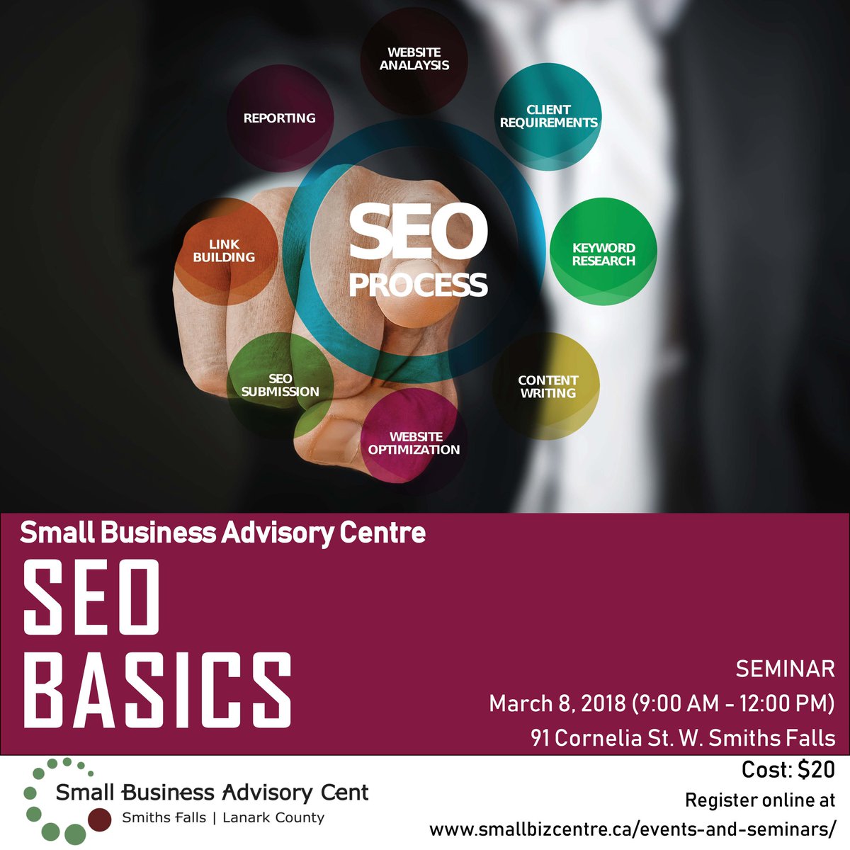 SmallBiz_Centre's tweet photo. Learn the basics of Search Engine Optimization (SEO) to increase awareness of your business online.
#seminar #education #SmallBusiness #smithsfalls #lanarkcounty #SEO #Entrepreneur https://t.co/Hyq7Pu69Oo