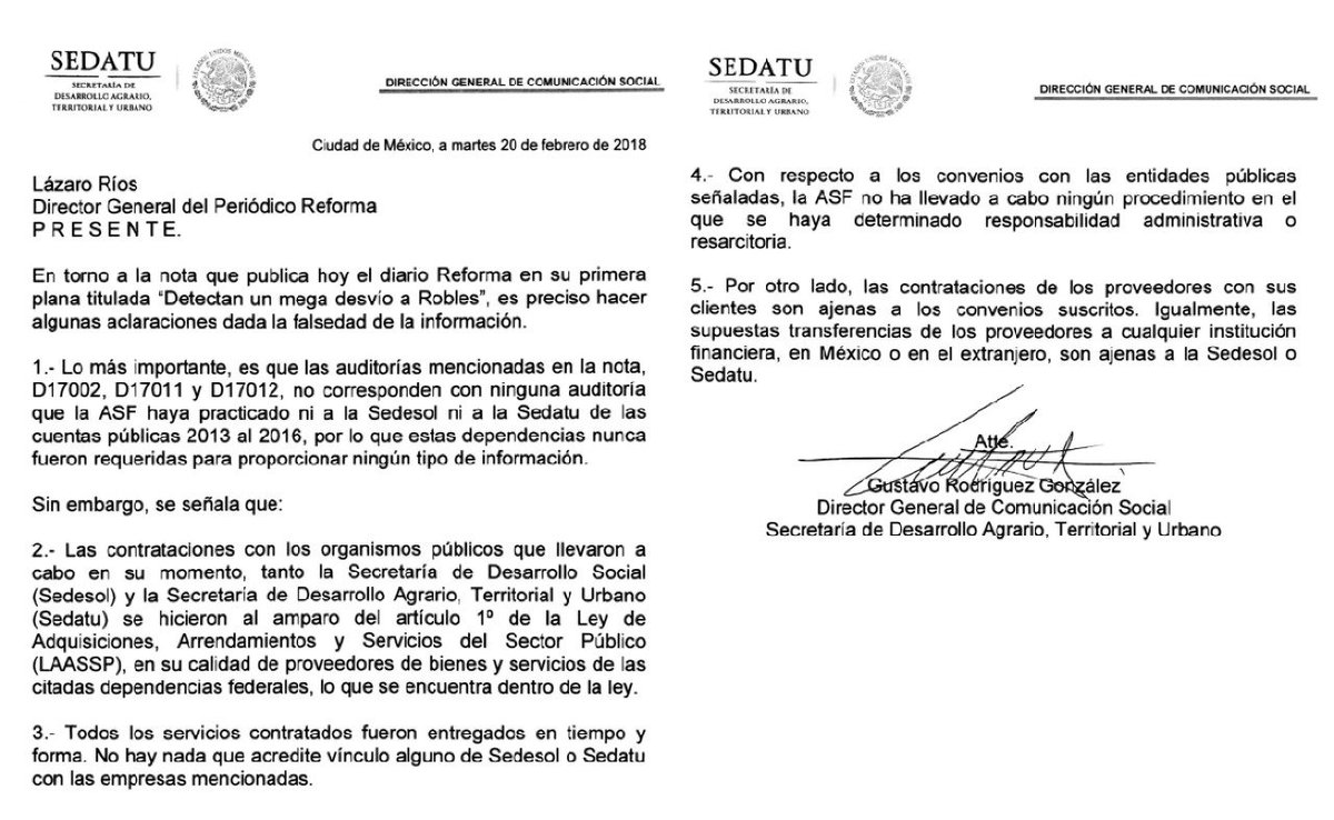 SEDATU_mx on Twitter: "Carta aclaratoria a la nota 