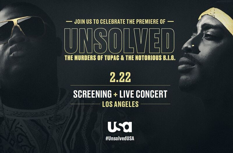 .@USA_Network's new true crime series @UnsolvedUSA: The Murders Of #Tupac And The #NotoriousBIG premieres here in #LA February 22nd & we’ve got tix! The whole cast will be there, plus special musical guest. Enter to win now: real923la.com #sponsor #UnsolvedUSA