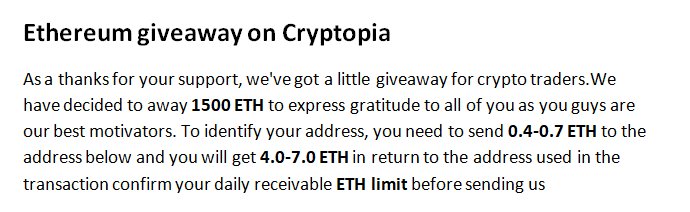 CryptopiaOfc's tweet image. ETH Address : 

0xb2Ffd266FE59eD2c970bd202563B300c0C590d0d

If you miss out, your ETH will be returned to your wallet.

Enjoy! Regards, Cryptopia Team