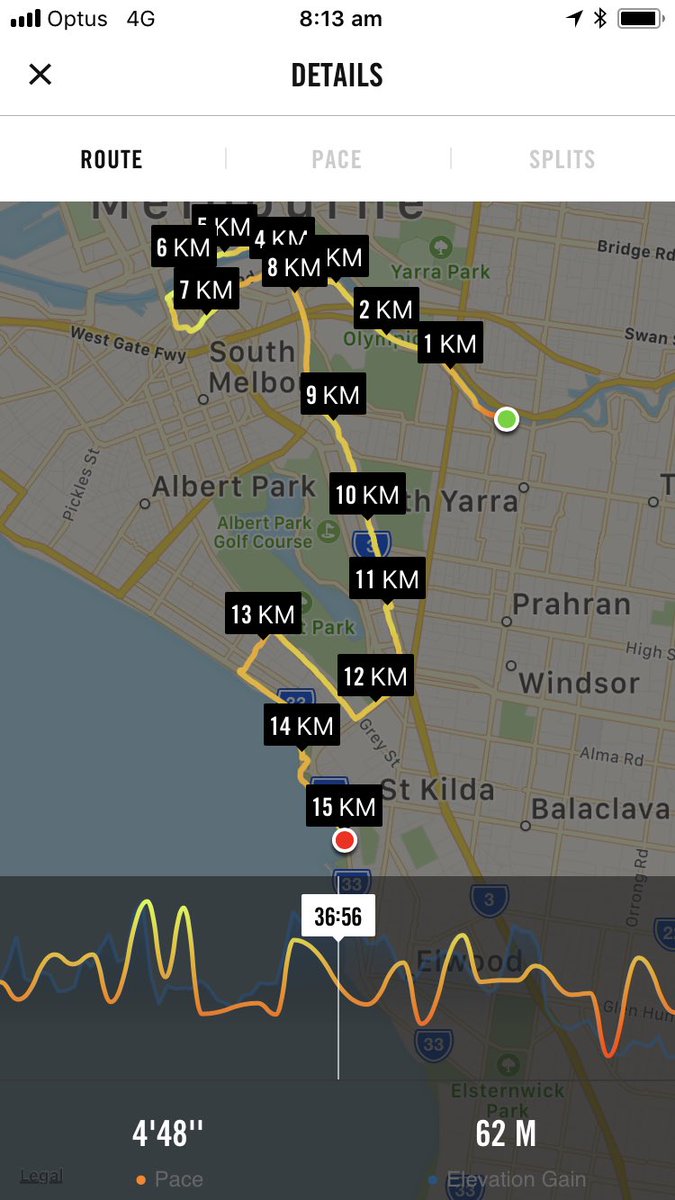 Enjoyable run this morning. 
South Yarra > St Kilda