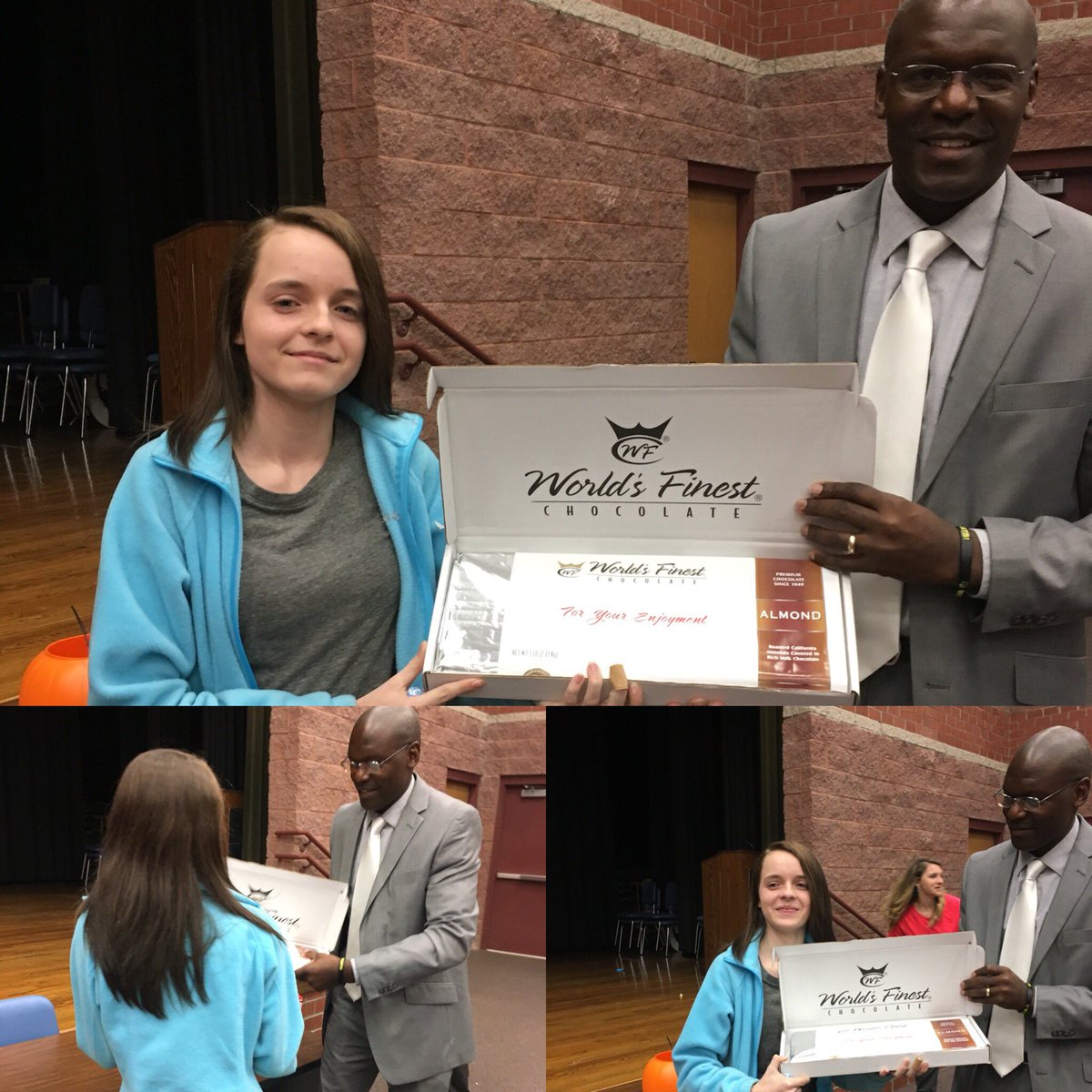 SMSSpell's tweet image. That’s a lot of chocolate🙀😺! Congrats to A.W. for winning the drawing for the 5lb Choc bar from our Worlds Finest Choc Fundraiser!  #eatslow. #WeAre...Wildcats!