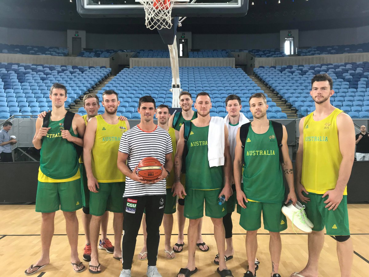 The Boomers had a special guest at training this morning with <a href="/CollingwoodFC/">Collingwood FC</a>'s <a href="/SP_10/">Scott Pendlebury</a> dropping by to wish them well and put up a few shots before their <a href="/FIBAWC/">FIBA Basketball World Cup 🏆</a> qualifier vs. <a href="/SmartGilas/">Gilas Pilipinas</a> tomorrow! #ThisIsMyHouse #GoBoomers