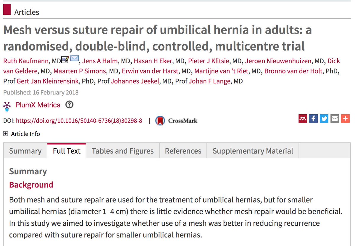 DrJamesGlasbey's tweet photo. Small cost, high potential benefit - should we all consider mesh use in 1-4cm paraumbilical hernias? Against the grain of current #meshdebate, but great to see high-quality technical surgical trial in today's @TheLancet #CRStrials @aneelbhangu @BritishHernia @Neil_J_Smart @dnepo https://t.co/Y1TouCIfuJ