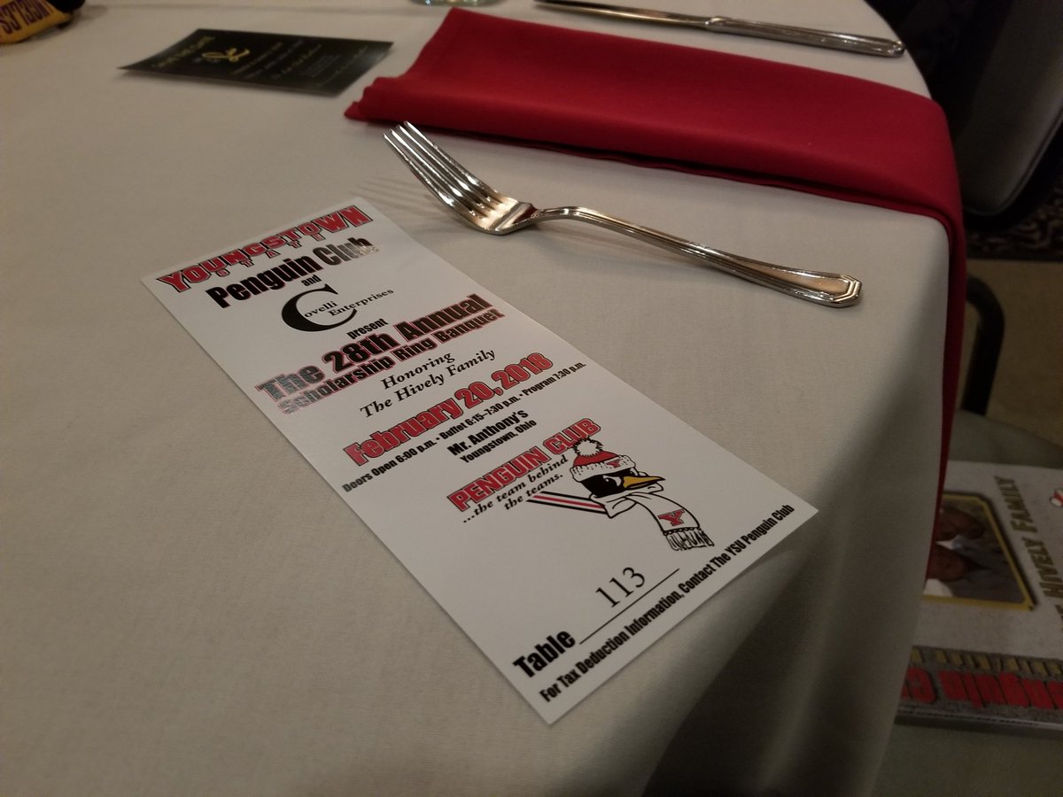 YSUsports's tweet photo. The Scholarship Ring Banquet, our biggest Penguin Club fundraiser of the year, is tonight at Mr. Anthony's. This year we salute The Hively Family! https://t.co/t4GrWtK6Qw