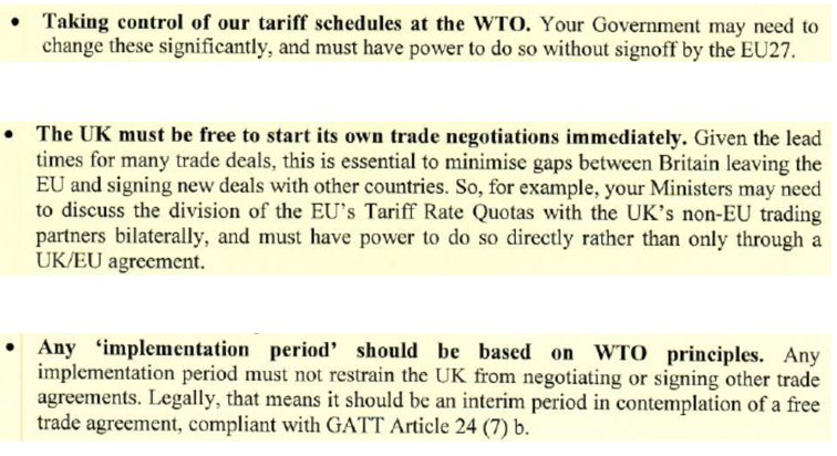 Screenshot of 3 bullet points referring to the WTO. This is repeated through most of the thread