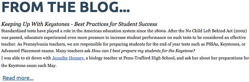 TeachPASci's tweet image. Check out the newest post to our BRAND NEW blog: Keeping Up With Keystones - Best Practices for Student Success. Go to pascience.org to read the entire interview! #Keystones