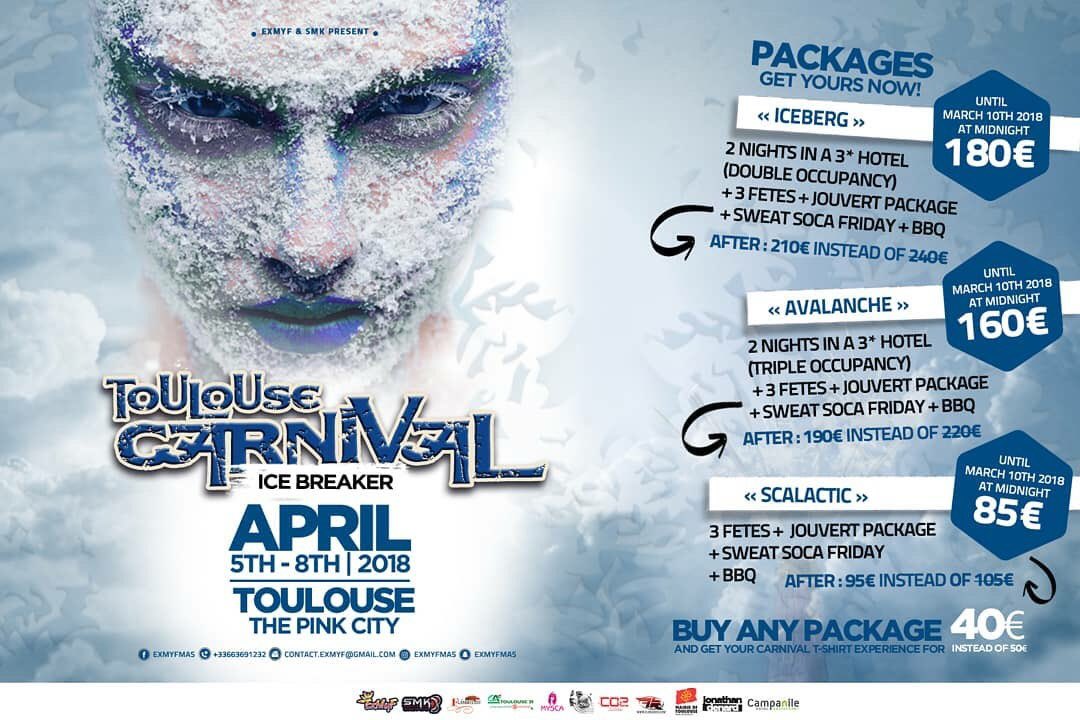 Shawny_Griffith's tweet photo. A NE PAS MANQUER !!!!!!!! Réservez dès maintenant vos packages au 0663691232 ou par mail: contact.exmyf@gmail.com #ToulouseCarnival2018 #Toulouse #Carnival #ExMyF #Package #Soca #Music https://t.co/tVE7FgrQgg
