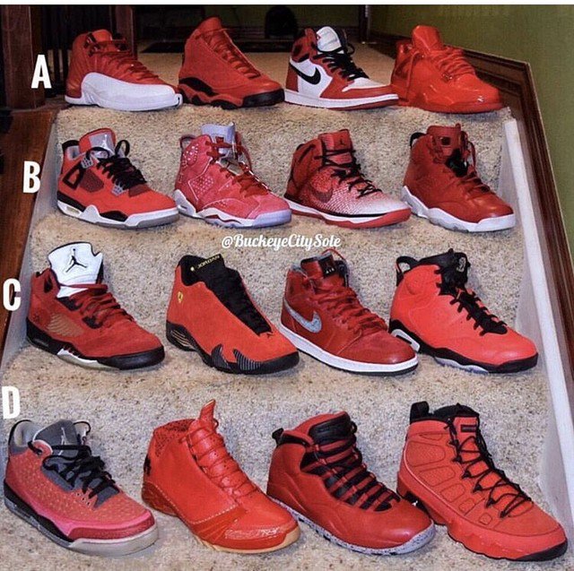 TKixkz's tweet photo. What row would you cop from this all red collection? (A,B,C,D) Drop your comments below 👇🏾
.
.
#sneakerhead #authentic #igsneakercommunity #sneakernews #trouvaillekixkz #kotd #sneakersforsale #complexsneakers #kicksonfire #solecon #sneakercommunity #sneakertalk #legendary https://t.co/ytcmSTkCOo