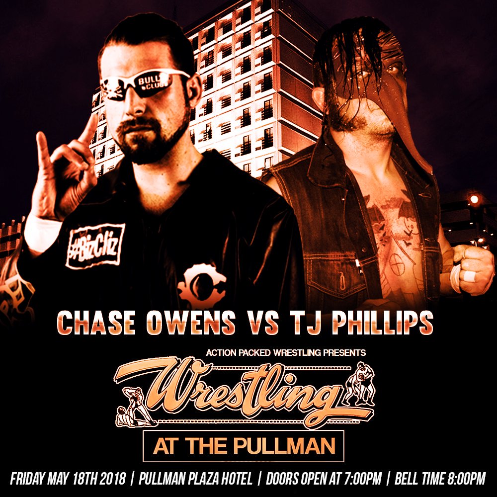 actionpacked_'s tweet image. Main event for "Wrestling at the Pullman" on Friday, May 18th in #HuntingtonWV at the Pullman Plaza Hotel will be @realchaseowens vs @TJPhillips_pro #rasslin #bulletclub #toosweet #faithkiller